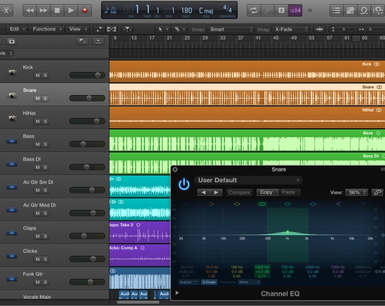 Mixing a track in a digital audio workstation